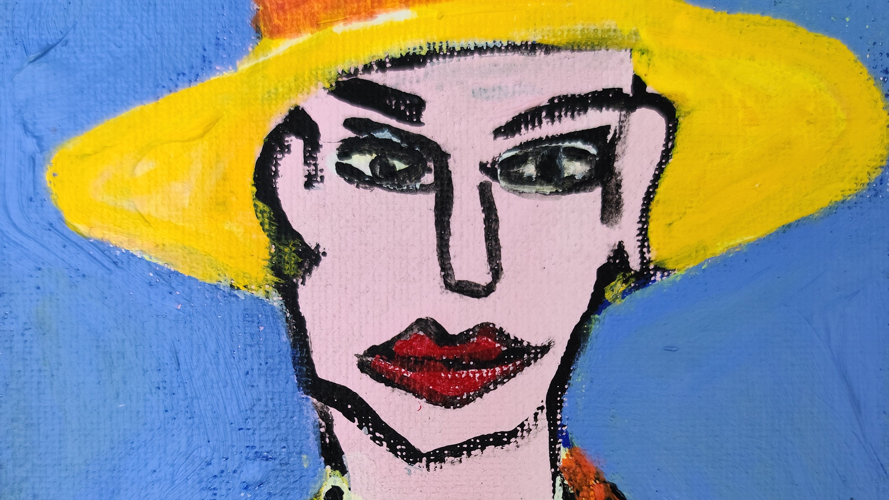 man in hats series - contemporary art.  Man in a yellow hat and suit

