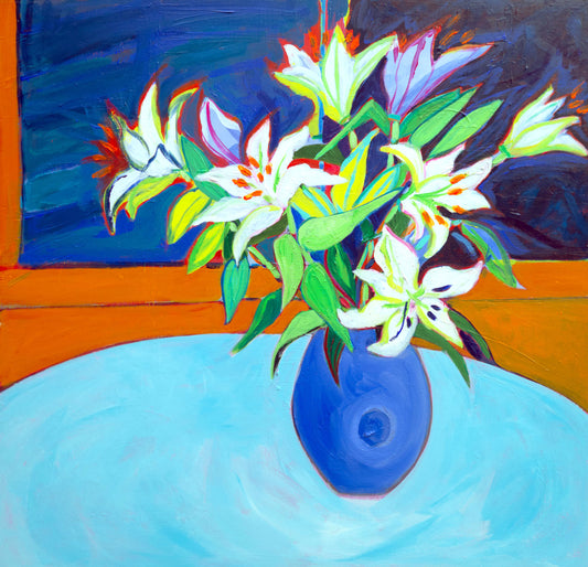 Blue Table and Lilies